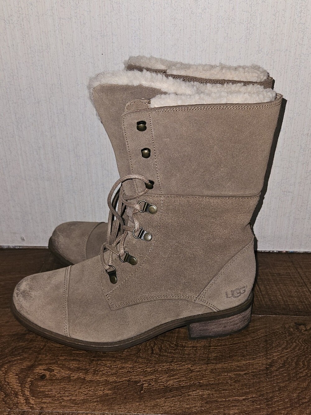 UGG Women's Suede Lace-Up Shearling Boots